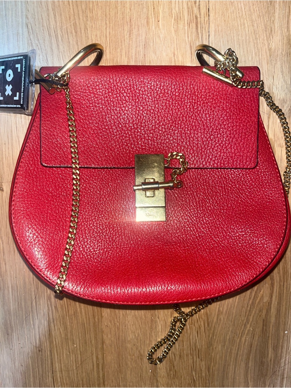 Chloe Authenticated Red Leather Crossbody Bag with Gold Hardware